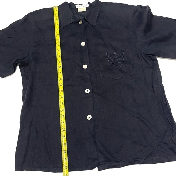 Jaeger Woman 100% LINEN Black Button Down Top Short Sleeve Shirt Size L - Picture 11 of 13